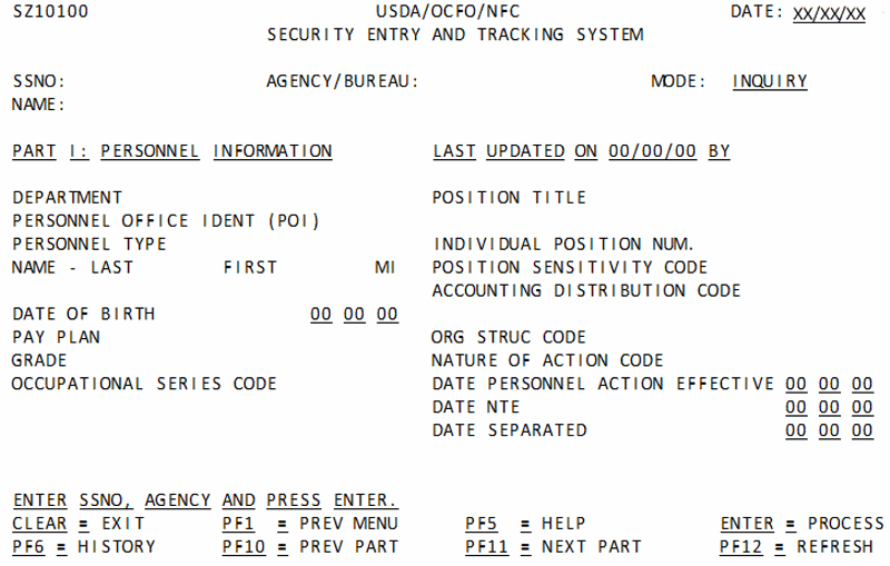 Inquiry Part I Personnel Information Screen