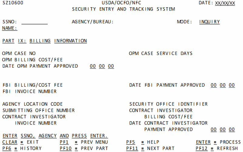 Inquiry Part IX Billing Information Screen