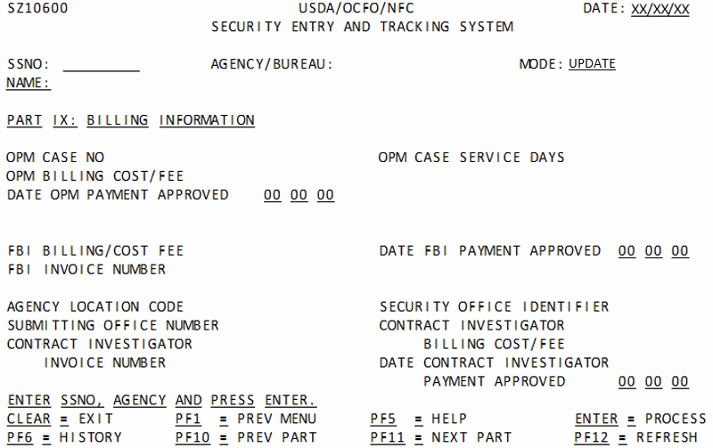 Update Part IX Billing Information Screen