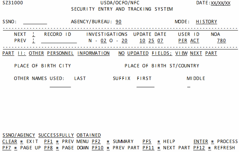 Summary/Detail History Part II: Other Personnel Information Screen