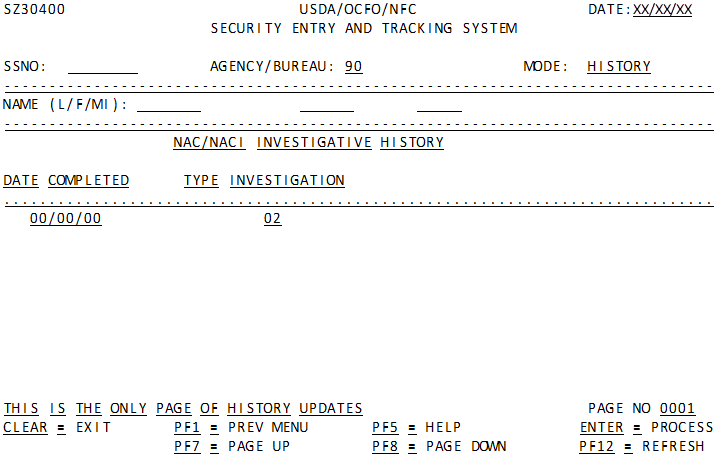 NAC/NACI Investigative History Screen