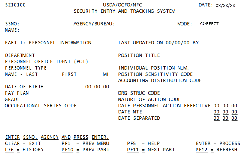 Correct Part I: Personnel Information Screen