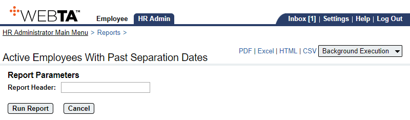 Active Employees With Past Separtion Dates Report Parameters Page