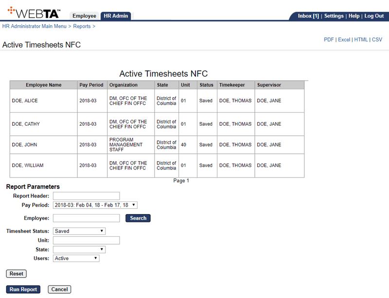 Active Timesheets NFC Report