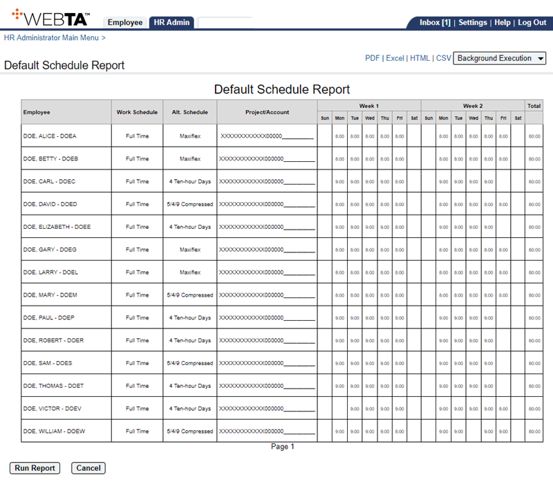 Default Schedule Report