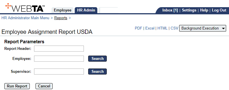 Employee Assignment Report Parameters Page