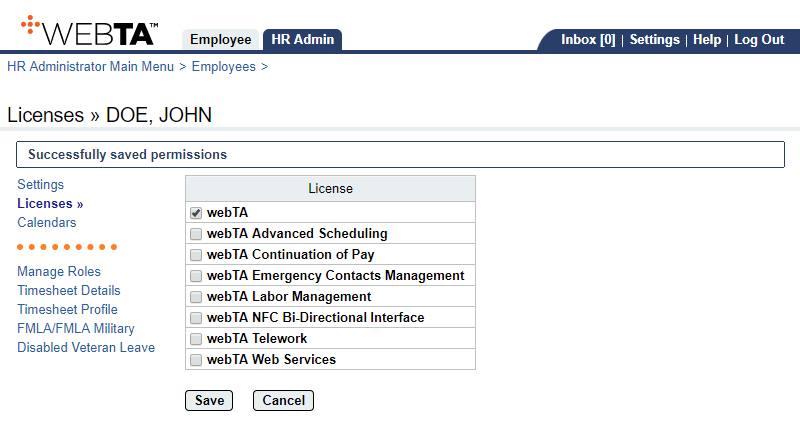 Licenses Page - Licenses Saved