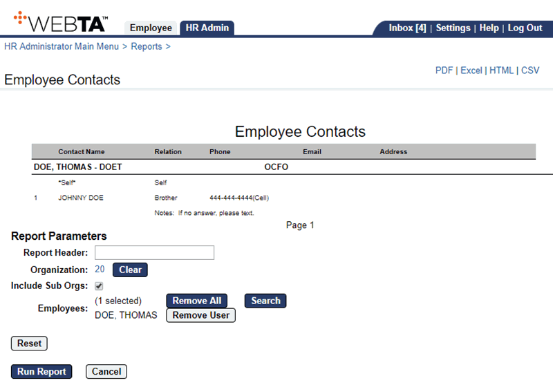 Employee Contacts Report