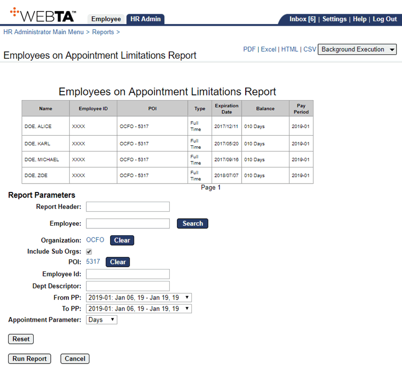 Employees on Appointment Limitations Report