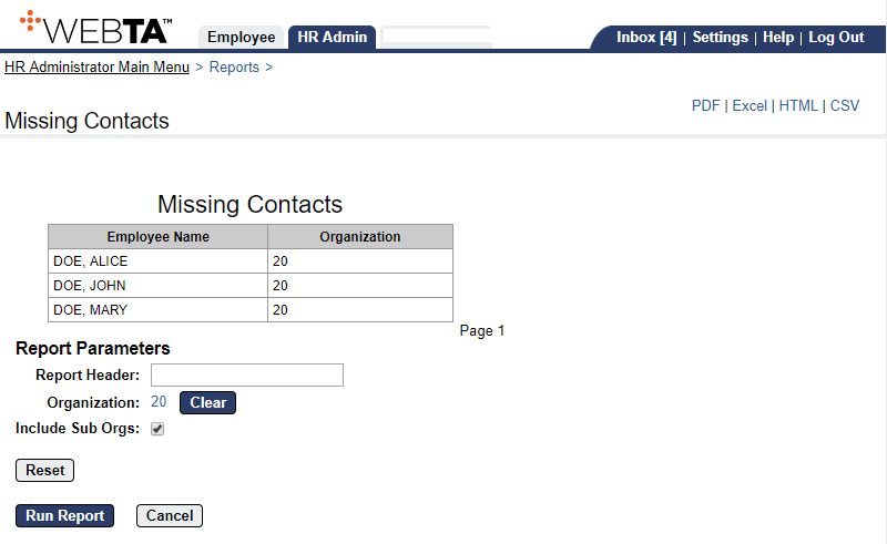 Missing Contacts Report