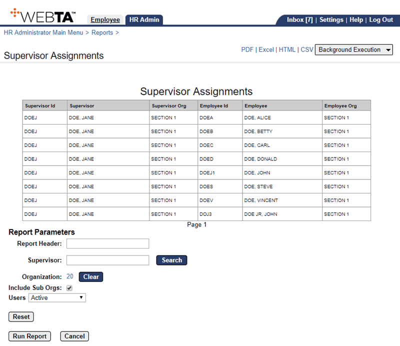 Supervisor Assignments Report