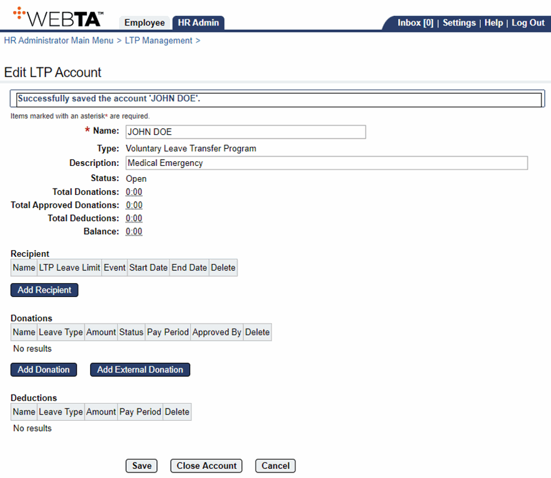 Edit LTP Account Page - Adding VLTP Account