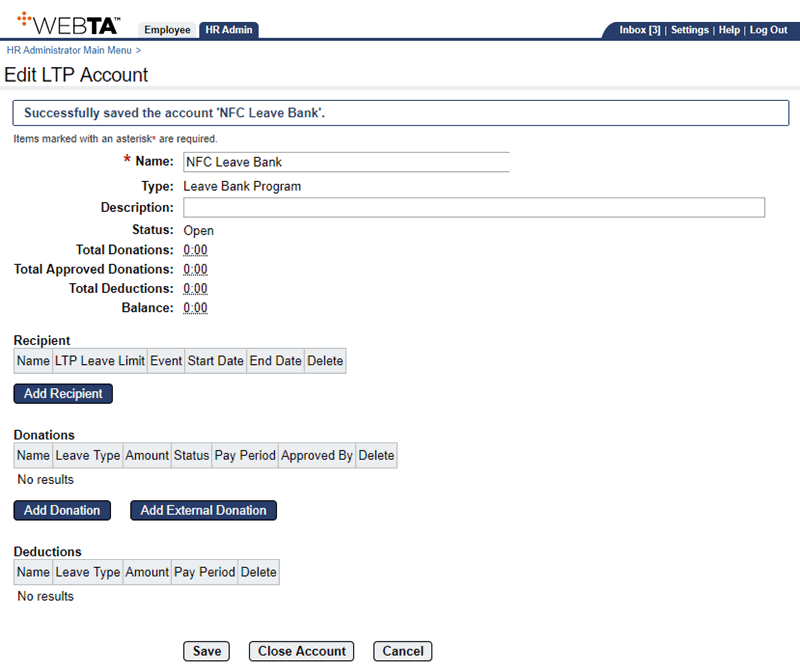 Edit LTP Account Page - Adding Leave Bank