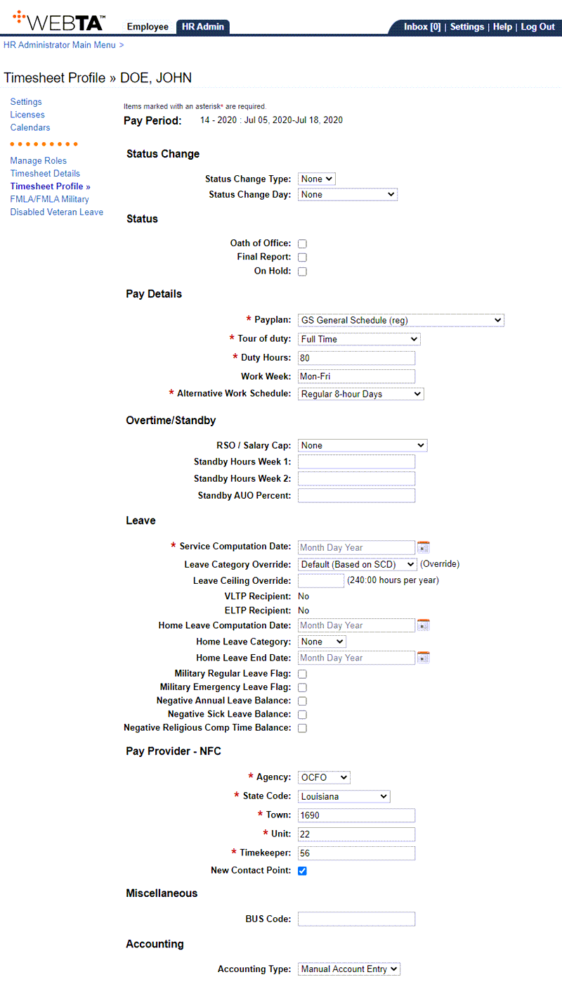 Timesheet Profile Page