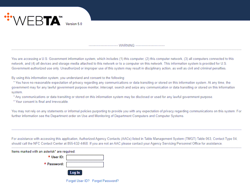 webTA Log In Page