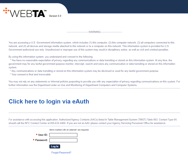 eAuthentication Log In Page